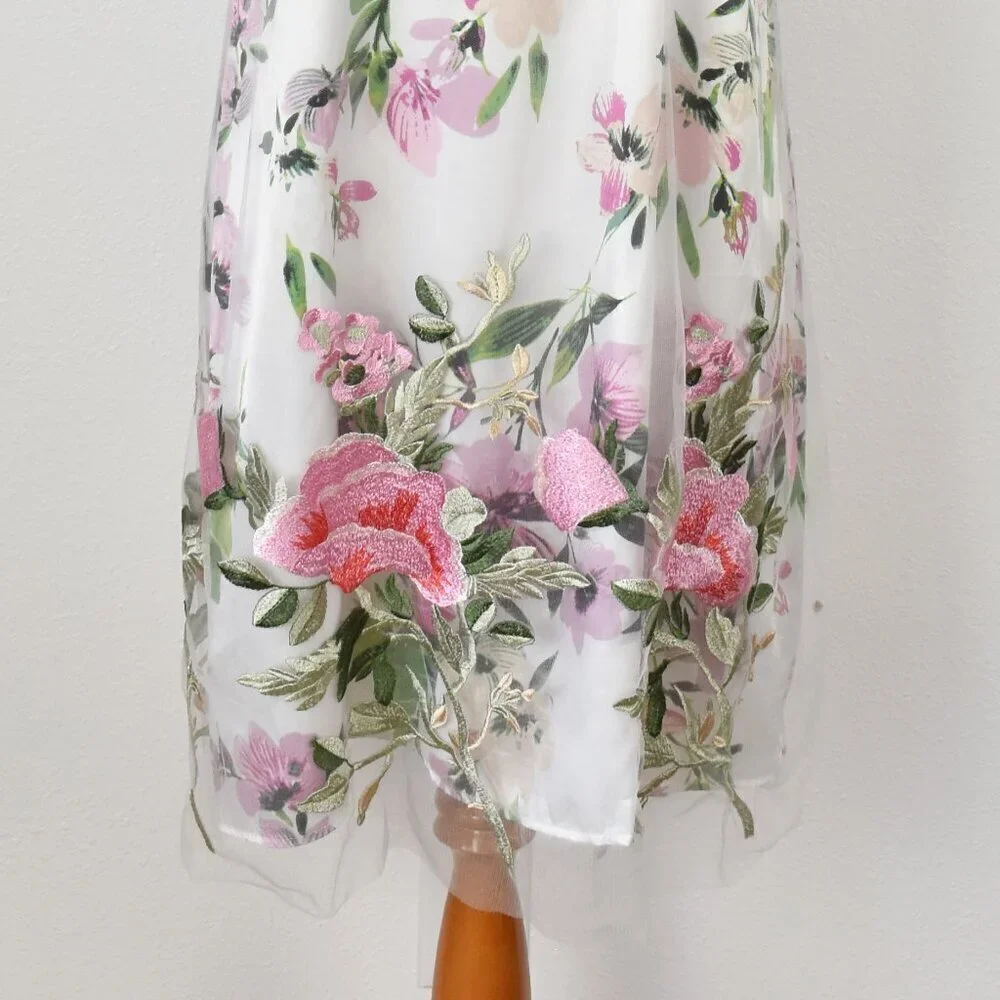 Spense Floral Embroidered Tulle Overlay Shift Dress NEW - L - Picture 3 of 12